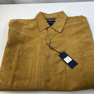 NWT Trust Mens Tan Long Sleeve Button Up Business Shirt Size Medium